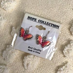Pink butterfly earrings